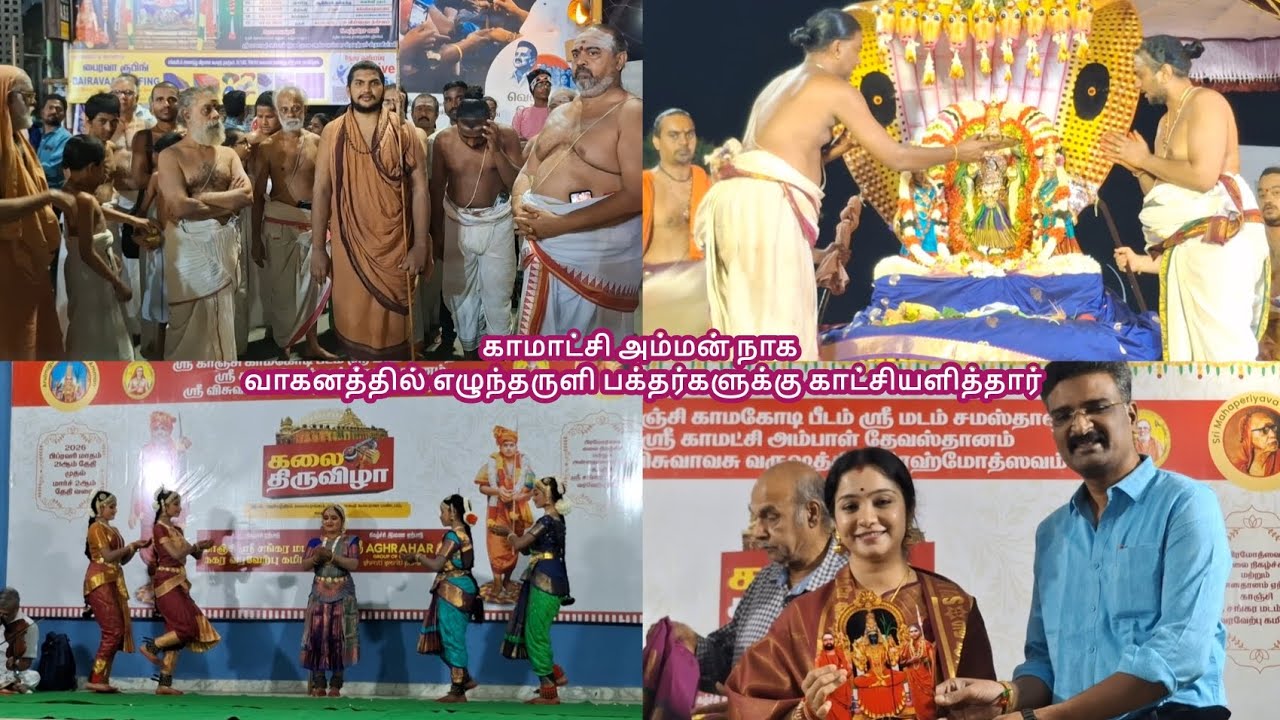 காமாட்சி அம்மன் நாகவாகனத்தில் எழுந்தருளி பக்தர்களுக்கு காட்சியளித்தார் சங்கரமட இளைப்படாதிபதி தரிசனம்