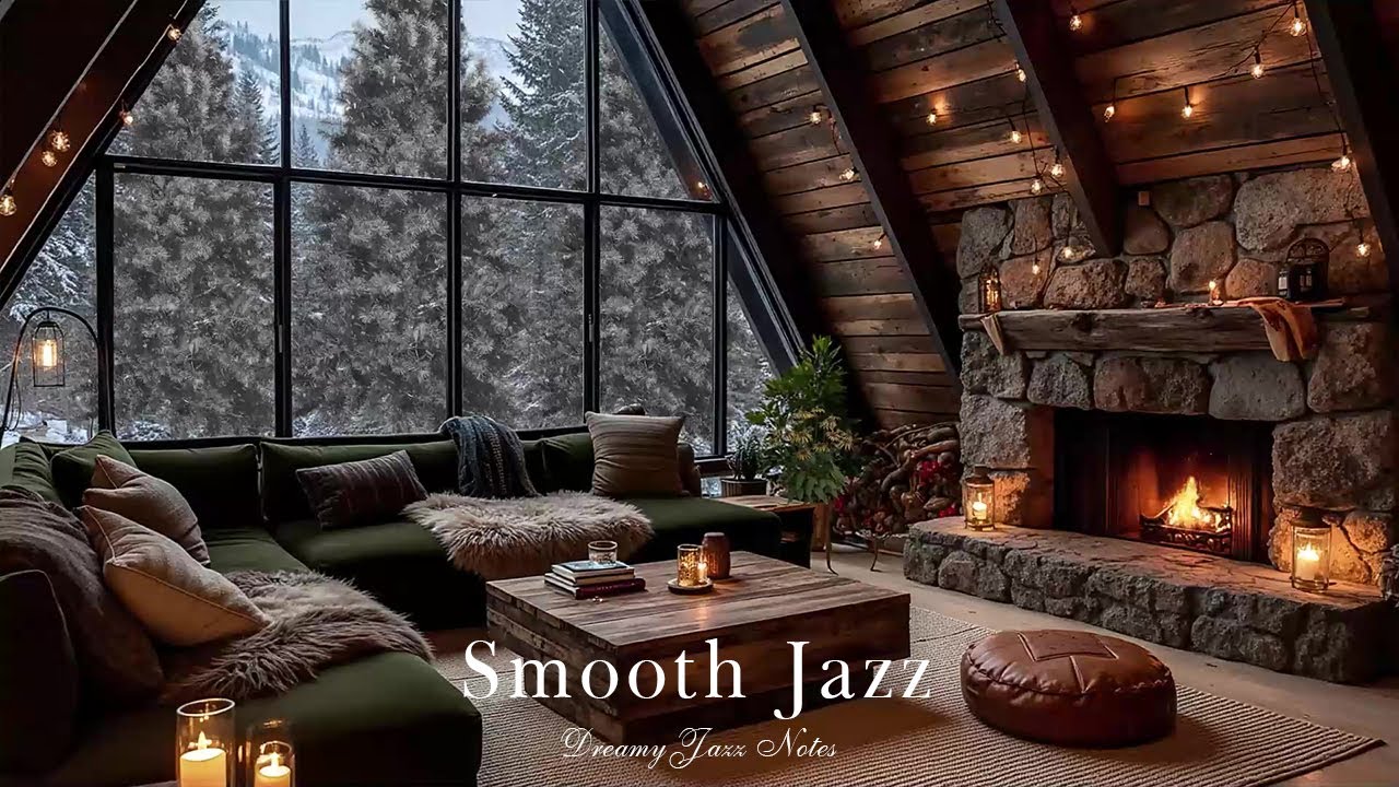 Cozy Vintage Jazz Lounge | Soft Jazz Music with Peaceful Forest Outdoor Winter Ambience
