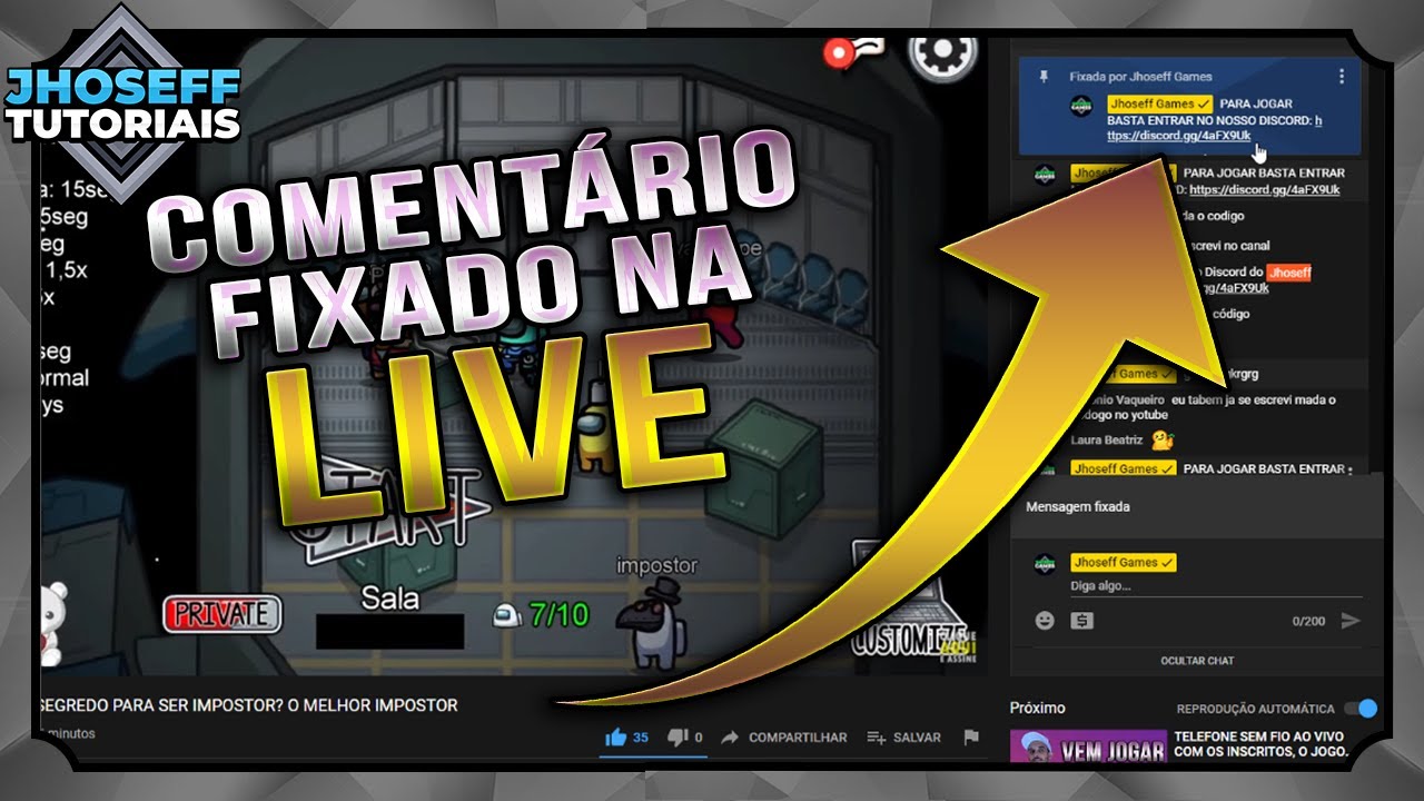 Como Fixar comentário no chat da Live do YouTube