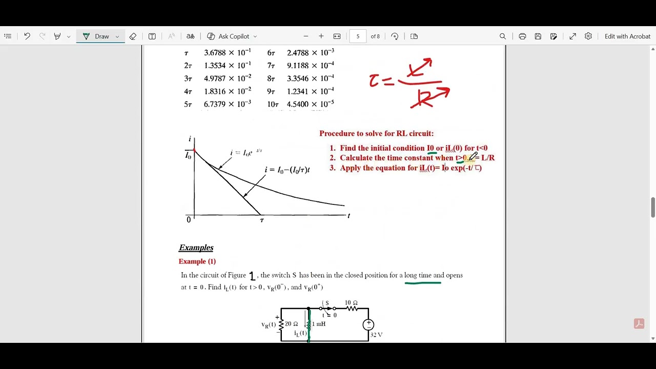 Natural response RL Circuit example1