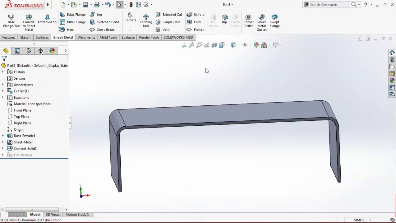 SolidWorks Sheet Metal base flange tab & convert to sheet metal