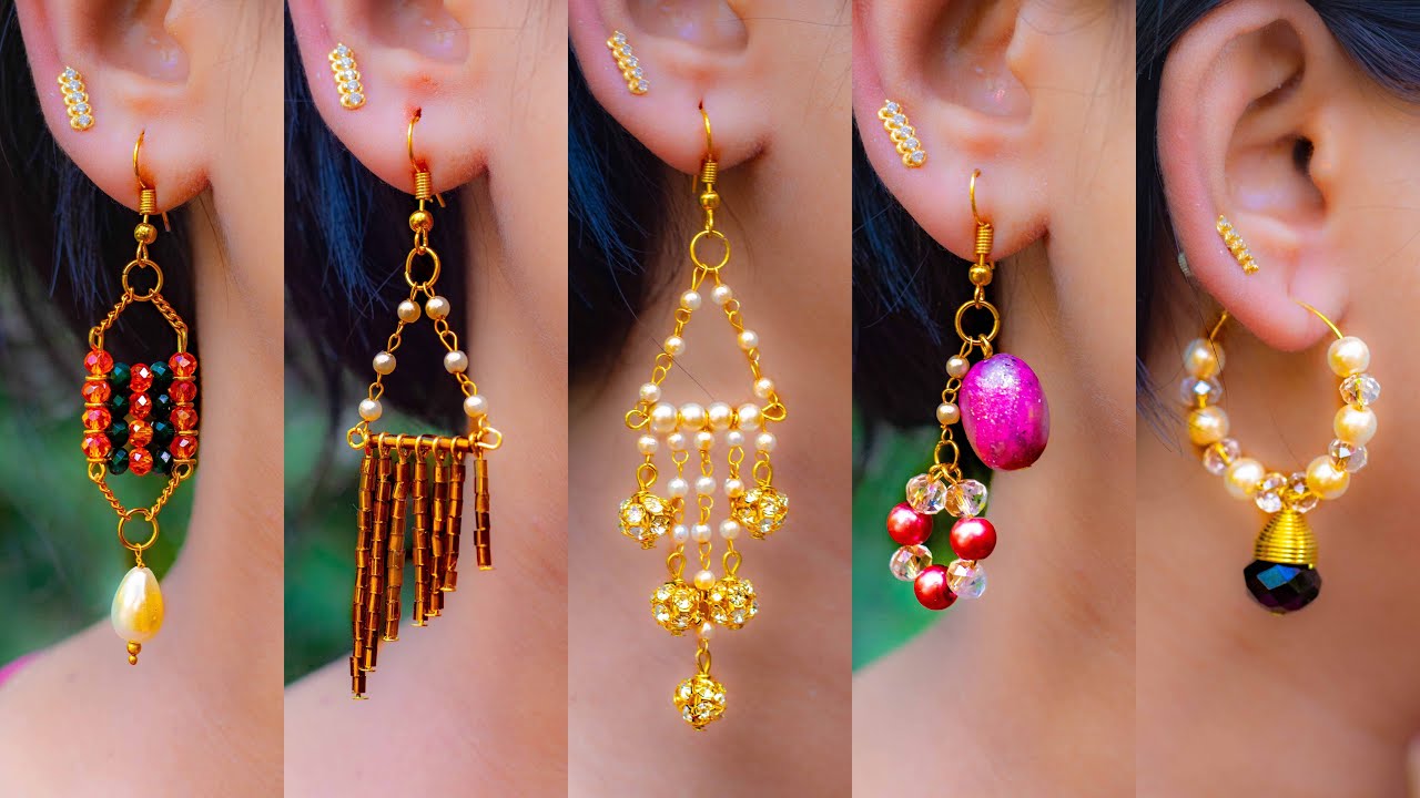 5 easy Pearl & Crystal Earring Design | DIY | 5 min Craft | Hand made jewelry | Art with Creativity