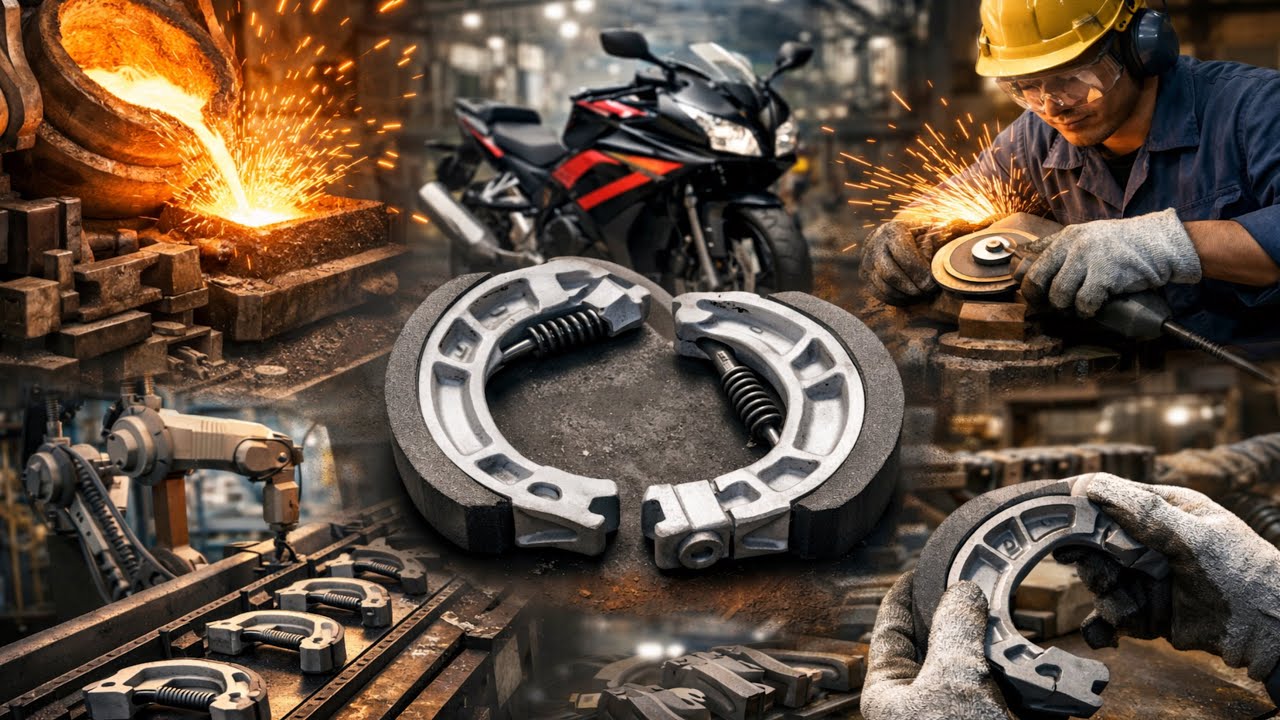 How Motorcycle Brake Shoes Are Made in Factory | Complete Manufacturing Process