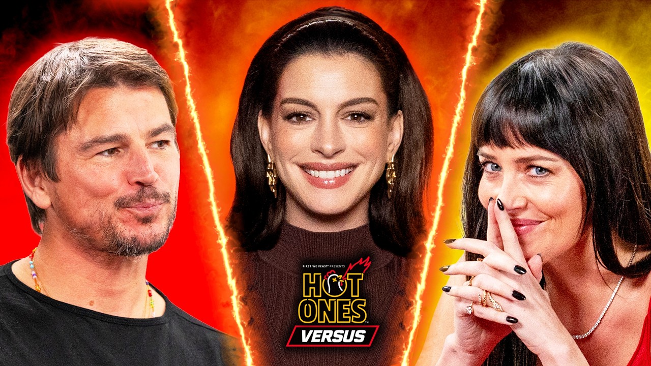 Энн Хэтэуэй ведет битву Дакоты Джонсон против Джоша Хартнетта | Hot Ones Versus