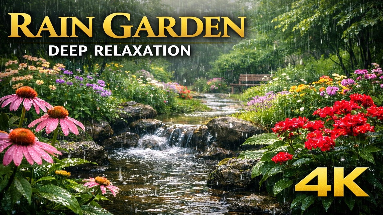 Peaceful Rain Garden | Natural Sounds for Sleep & Relaxation (4K)