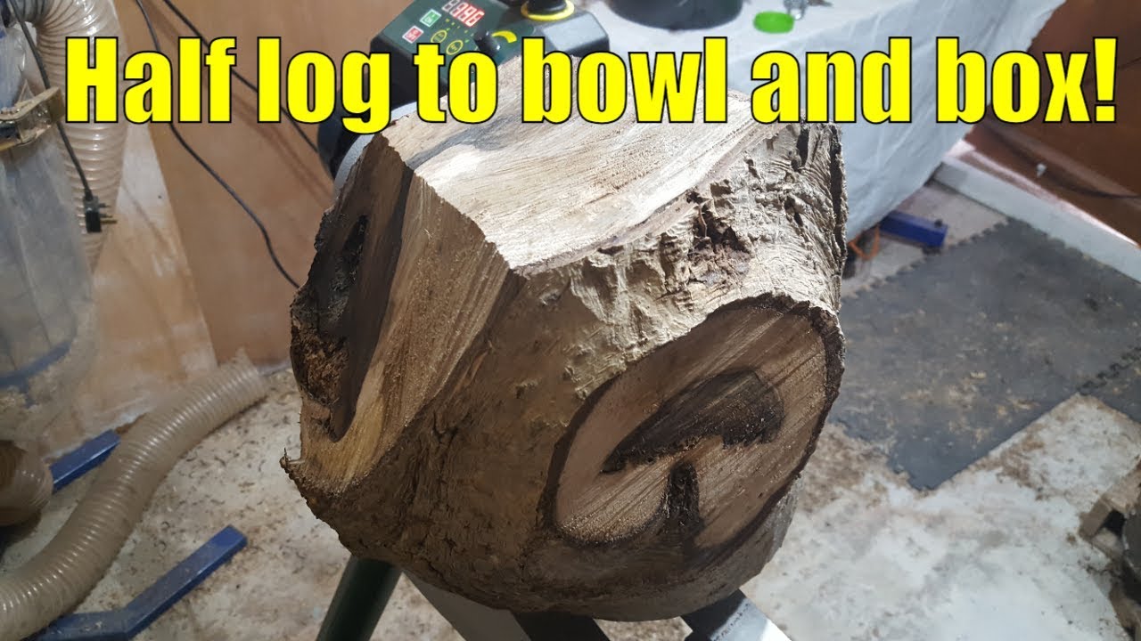 Woodturning half a log into bowl and lidded box!