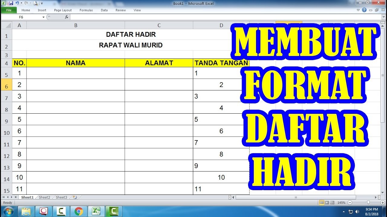 Membuat Format Daftar Hadir di Excel