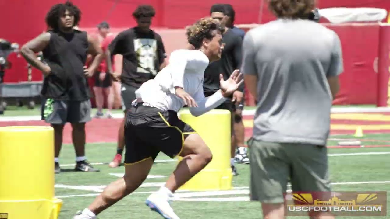 USC DL target, 2028 phenom Marcus Fakatou trains with Trojan coaches