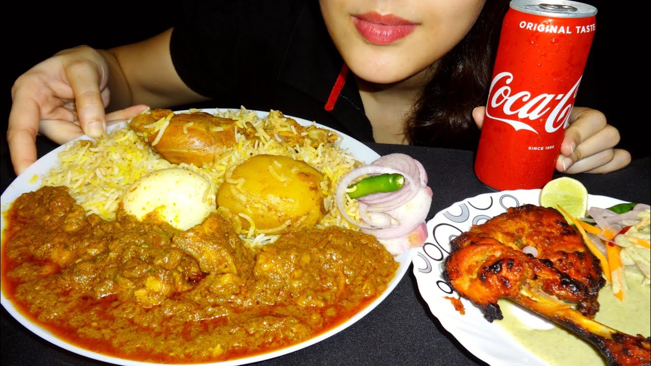 ASMR EATING CHICKEN BIRYANI, CHICKEN TANDOORI,CHICKEN CURRY ||Mukbang Eating || HAPPY FOOD WITH TINA