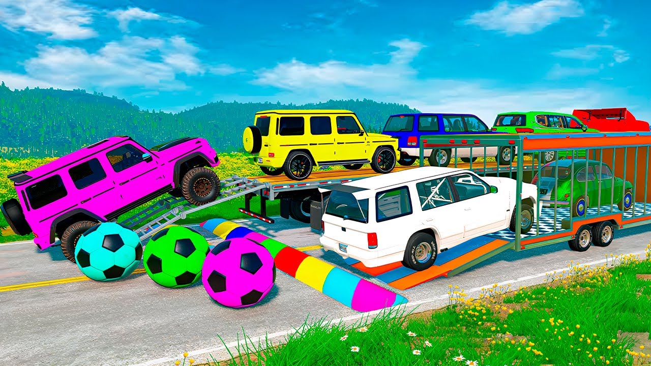 Flatbed Truck McQueen | Transportation with Truck - Pothole vs Car | BeamNG.Drive Gameplay