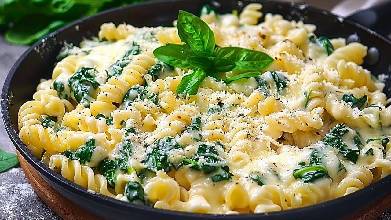 Das leckerste Nudelrezept in 5 Min, das ich je gegessen habe! Cremige Rahmspinat Nudelpfanne