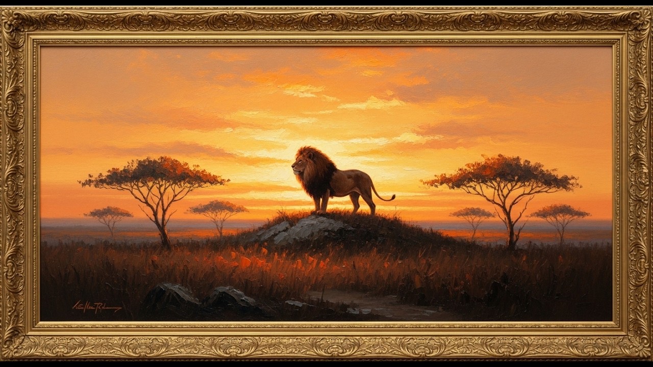 Frame TV Art: Majestic Lion at Savanna Sunset Silhouette | 4K Ambient Art