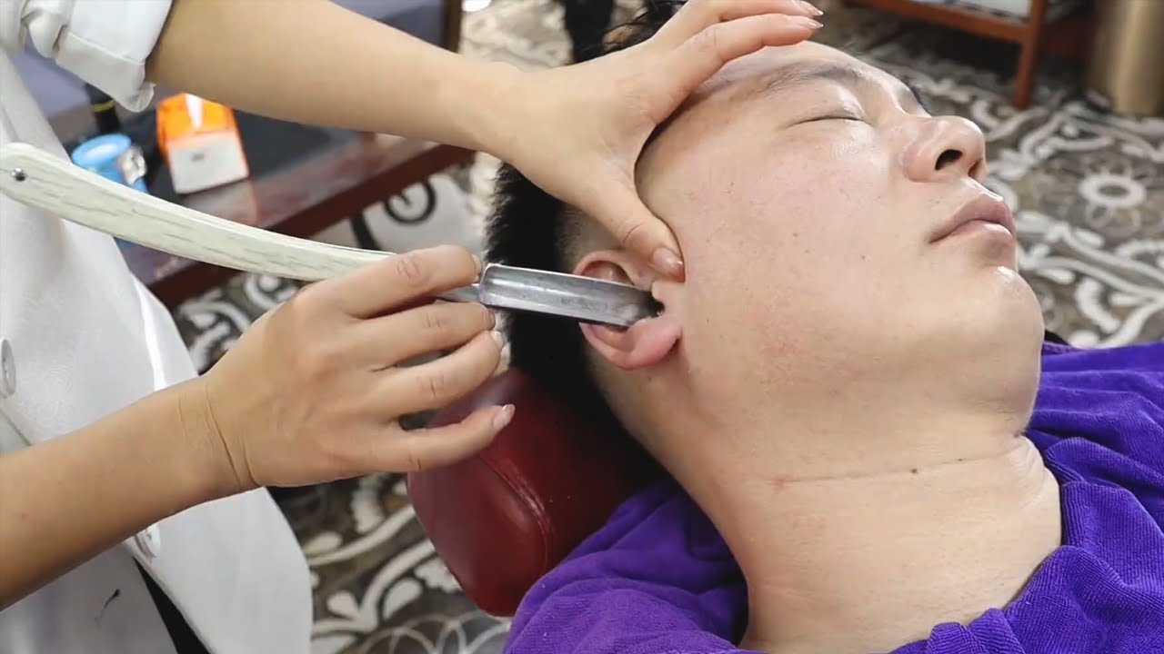 💈ASMR | Shaving a man's face with a straight razor. 🪒 Wonderful Asian wet shave!
