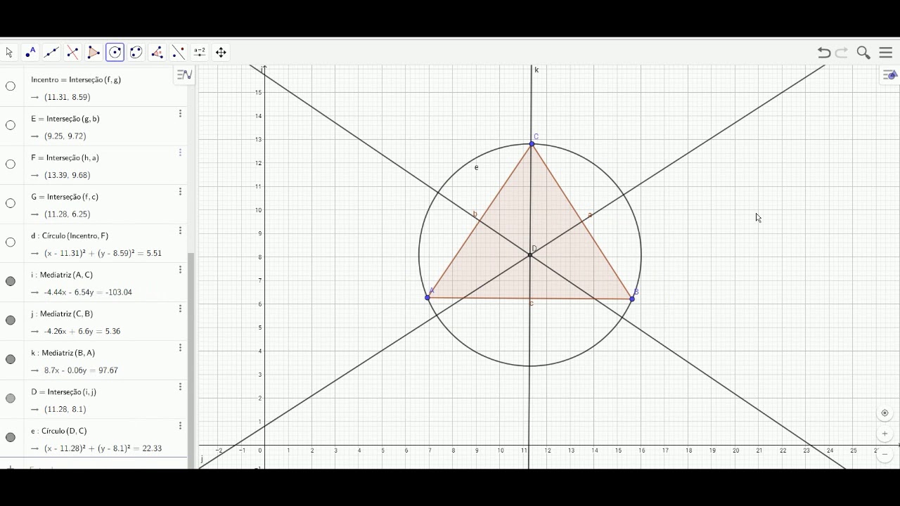 Ortocentro, incentro, baricentro e circuncentro do triangulo no geogebra