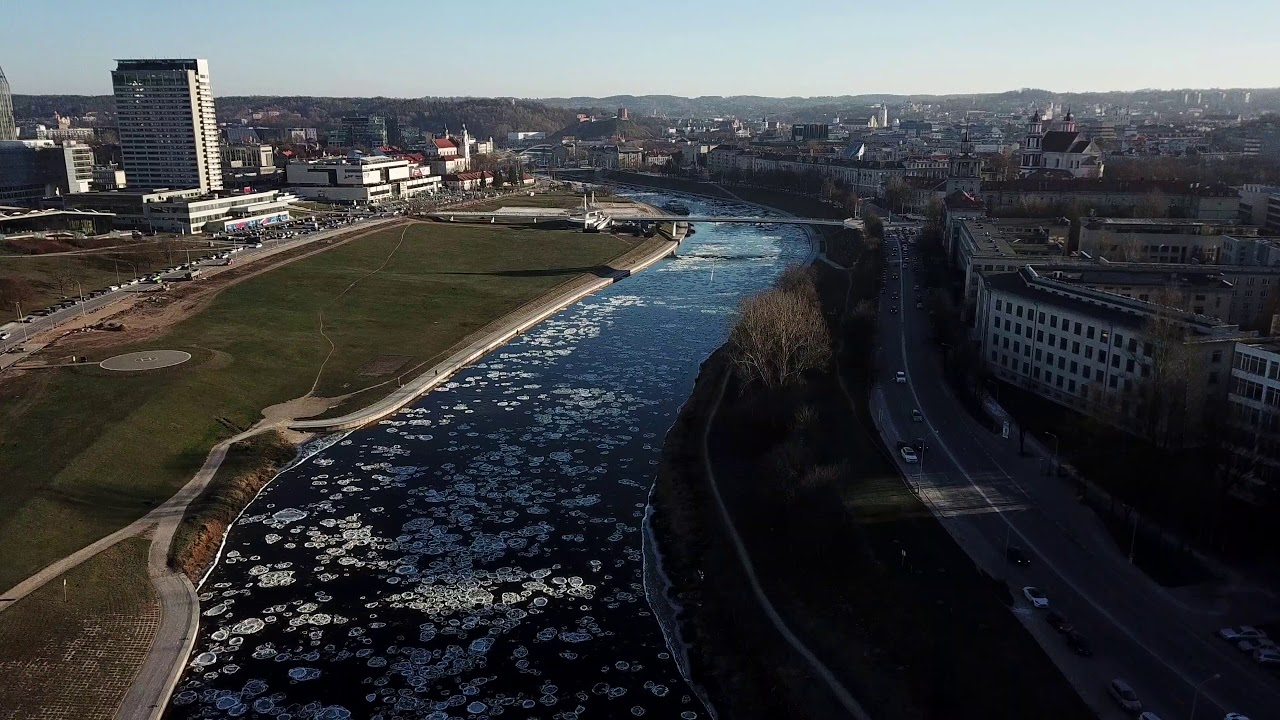 Flight over Vilnius, Lithuania, Frazil Ice | 4K Drone HD Video