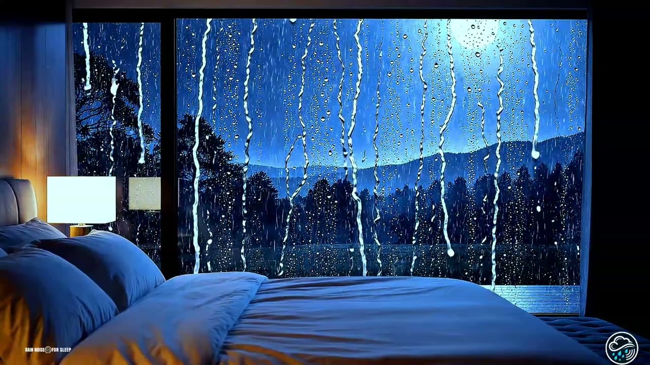 Moonlit Night Rain Sounds for Deep Sleep | Rain on Window, Calm Bedroom Ambience