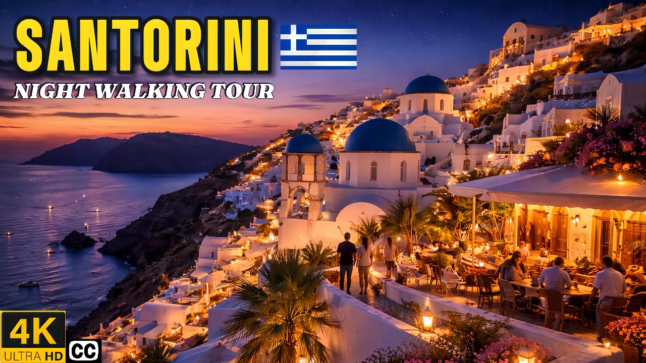 4K | 🇬🇷 A Magical Night Walk in Santorini ✨ | Fira After Dark