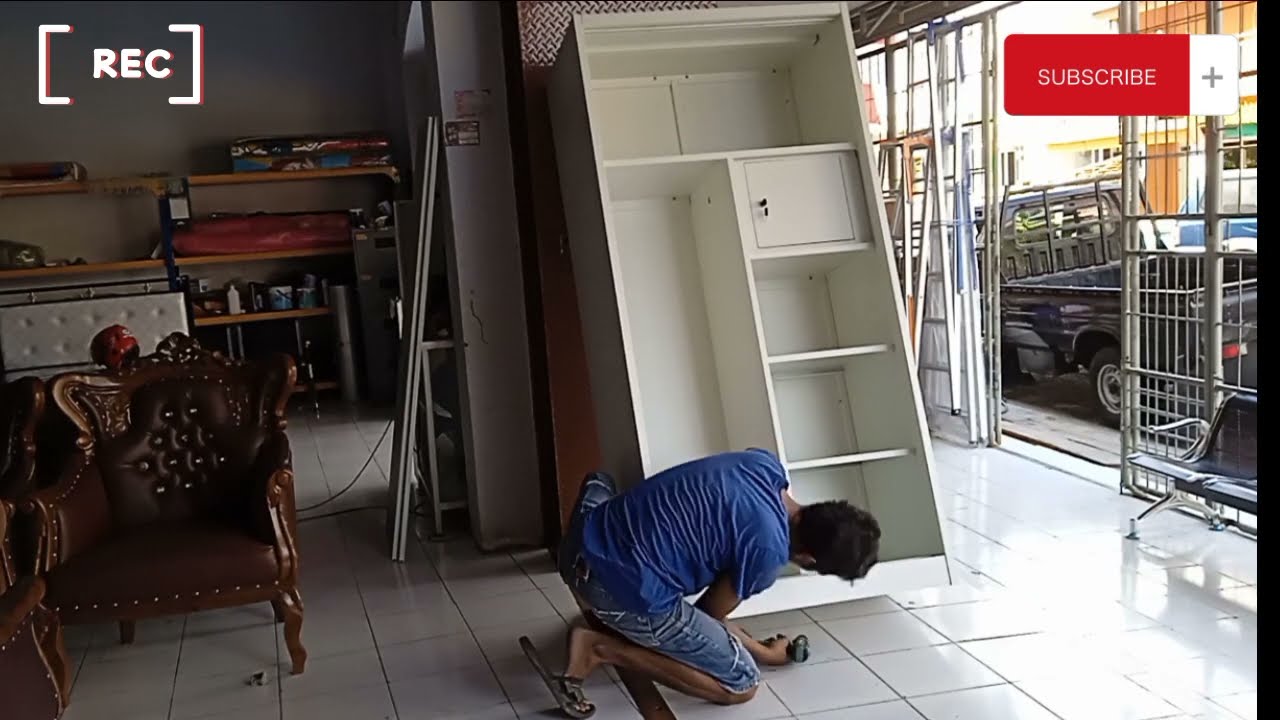 cara merakit lemari pakaian besi pintu sliding/pintu geser uk 90 cm