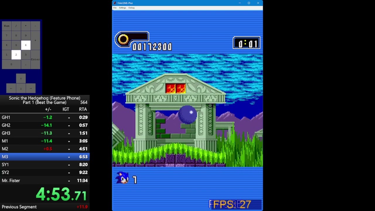Sonic 1 Part 1 (Java ME) Beat the Game - Hard in 10:33 IGT / 12:07 RTA (Emu)