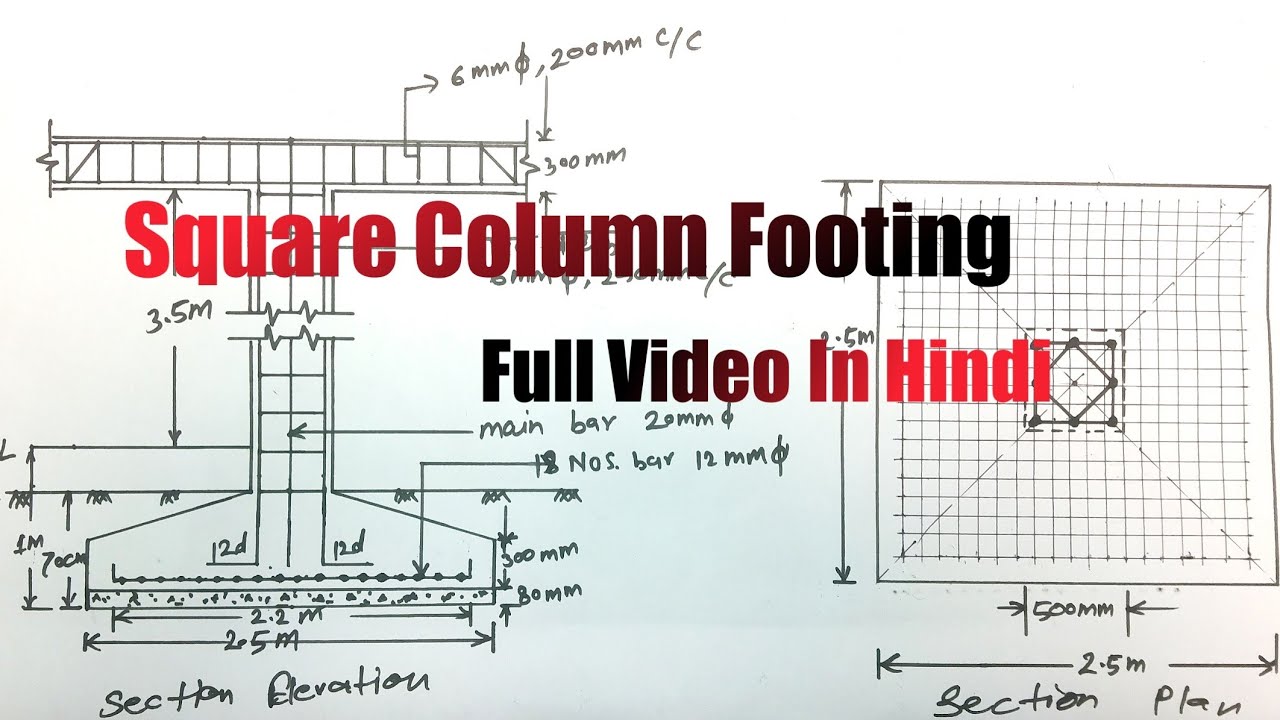 R.C.C. Drawing  Part-1 For Diploma  2nd & 3rd year in Civil Engineering( Square Column Footing)