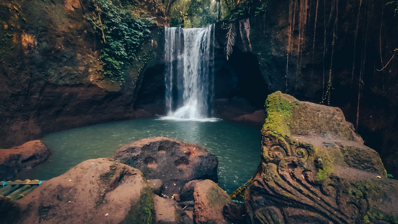 【4K】Walking to Suwat Waterfall Gianyar - New Attraction with Turtle Rock Carvings | BALI Waterfalls
