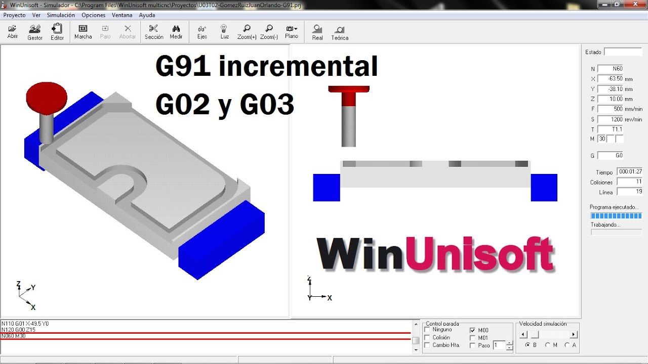 WinUnisoft Programación Incremental G91 G02 G03