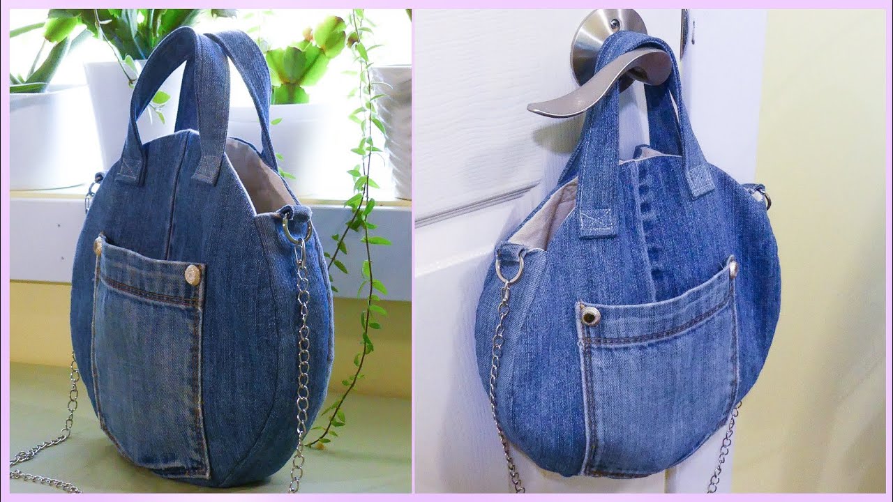 How to Make a Denim Round Handbag Out of Old Jeans | Upcycle Craft | Bag Tutorial |DIY Round Handbag