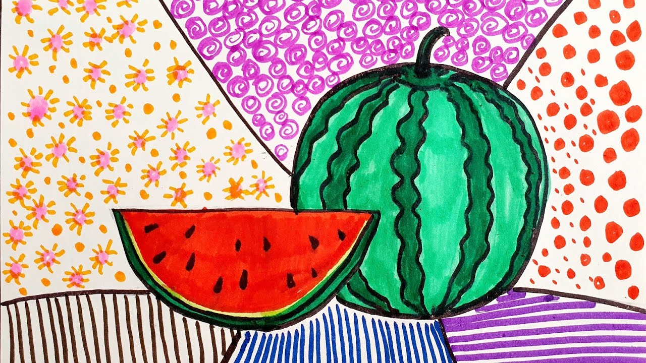 Vẽ hoa, quả| Chủ đề 7| Mĩ thuật lớp 1| Cách vẽ quả dưa hấu đơn giản| How to draw a watermelon simply