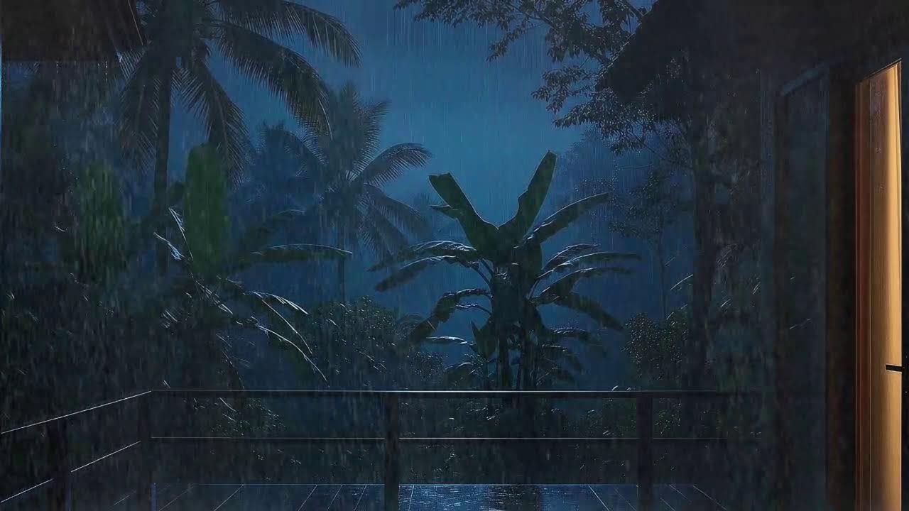Quick Sleep with Calm Rainfall and Low Thunder at Cabin Terrace 🌧️