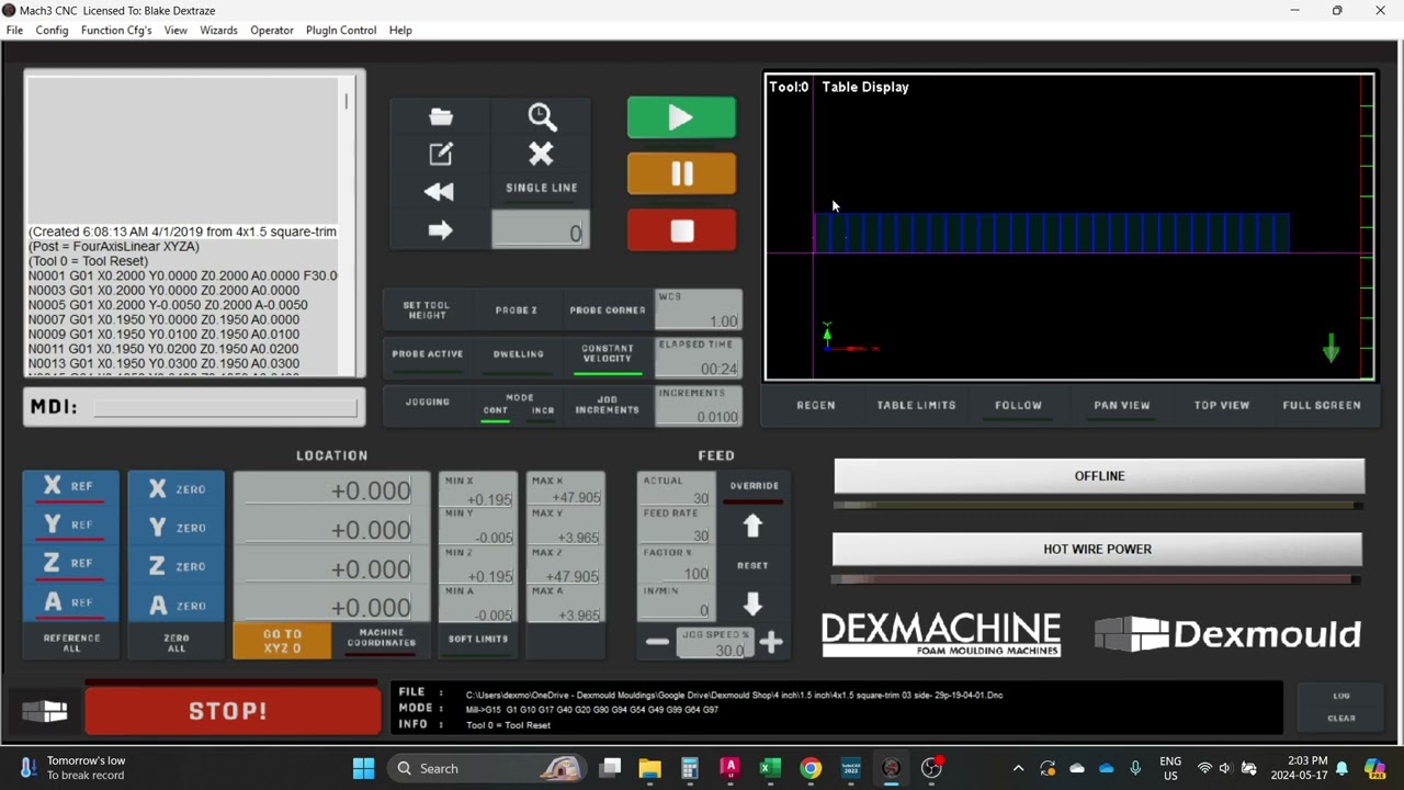 Dexmachine CNC Foam Cutter User Interface