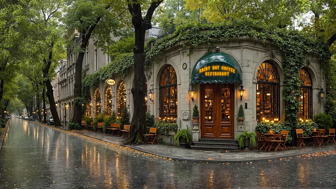 Spring Rainy Day Jazz in a Cozy European Street Café 🌧️Smooth Jazz Playlist for Focus & Relaxation ☕