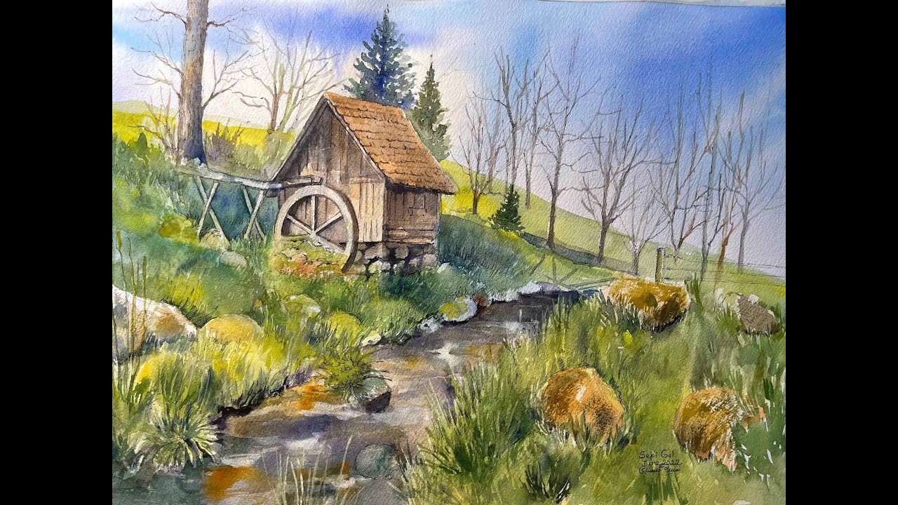 Painting an Old Watermill in Watercolor by Sepi Gol Art