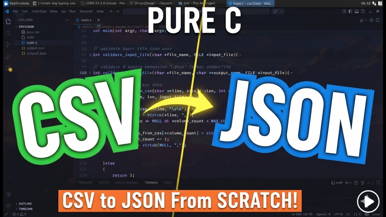 Pure C: Building a CSV to JSON Converter From Scratch (No Talking)
