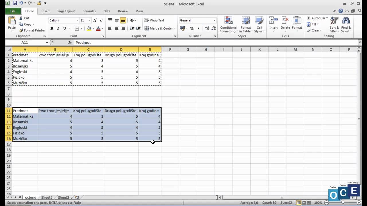 Excel: Kopiranje i premještanje, cut/copy/paste