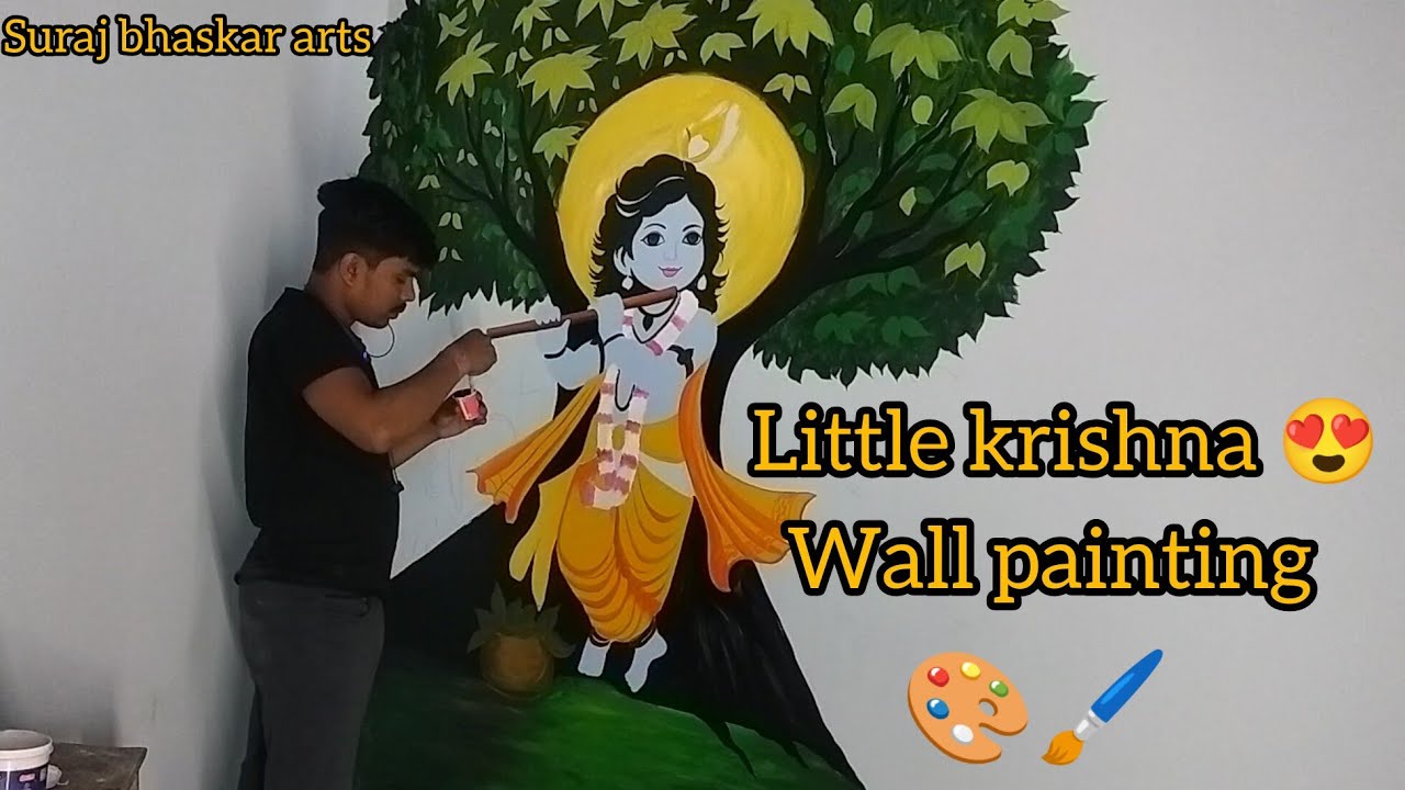 Little krishna wall painting design step by step 🖌️ #krishna #wallpainting #wallart #painting 