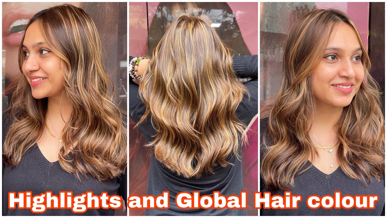 How to Golden Highlights with Global hair colour/easy way/Step by step/hair colouring/in Hindi 2022