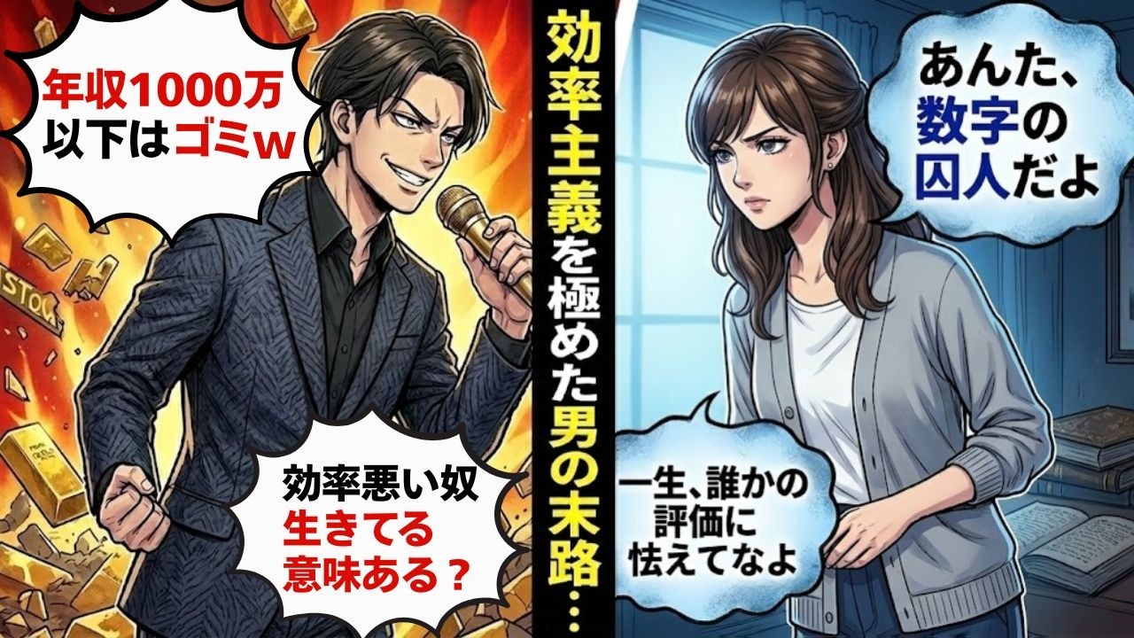 【漫画】「年収1000万以下は生きる価値なしｗ」暴言男の心を折った、人生戦略顧問・亜希のたった一言。あなたも数字の囚人になっていませんか？