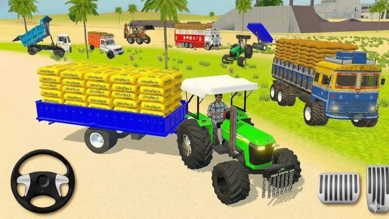 Full Load Tractor with yellow ultra tech cement |  Indian vehicles simulator 3d game 