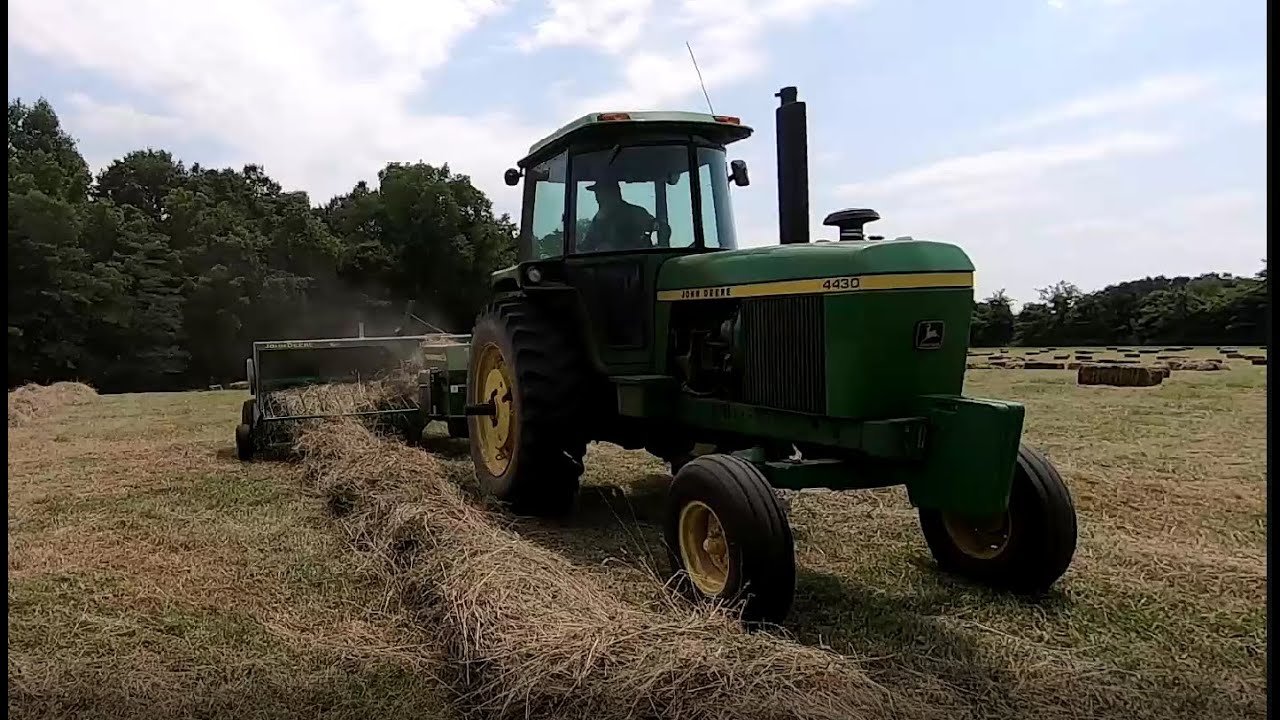 Square Baling Hay with John Deere 328 Baler and John Deere 4430 Tractor