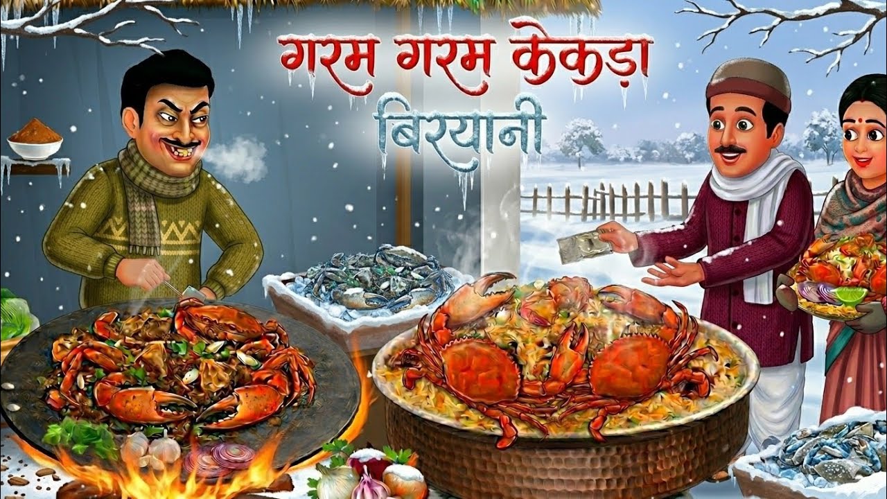 ठंड में गरम गरम केकेडा बिरयानी | Thand me crab Biriyani | Moral Story | Cartoon video | Hindi kahani