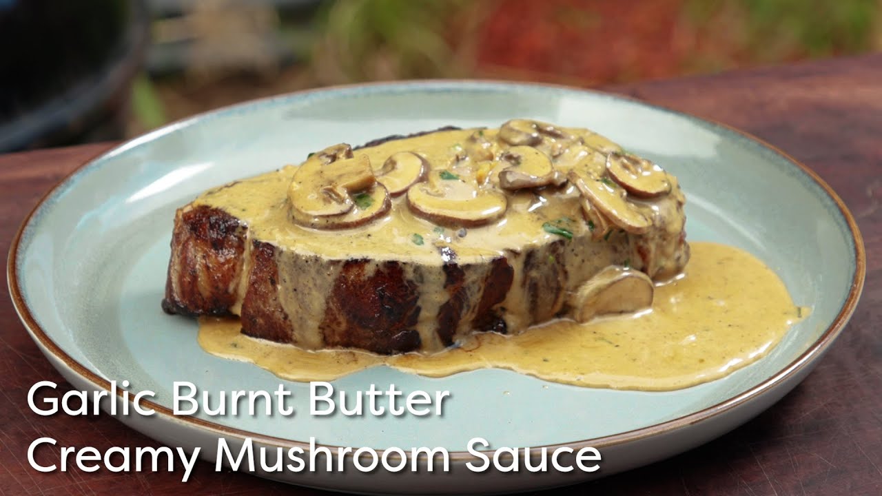 Garlic Burnt Butter Creamy Mushroom Sauce with Steak