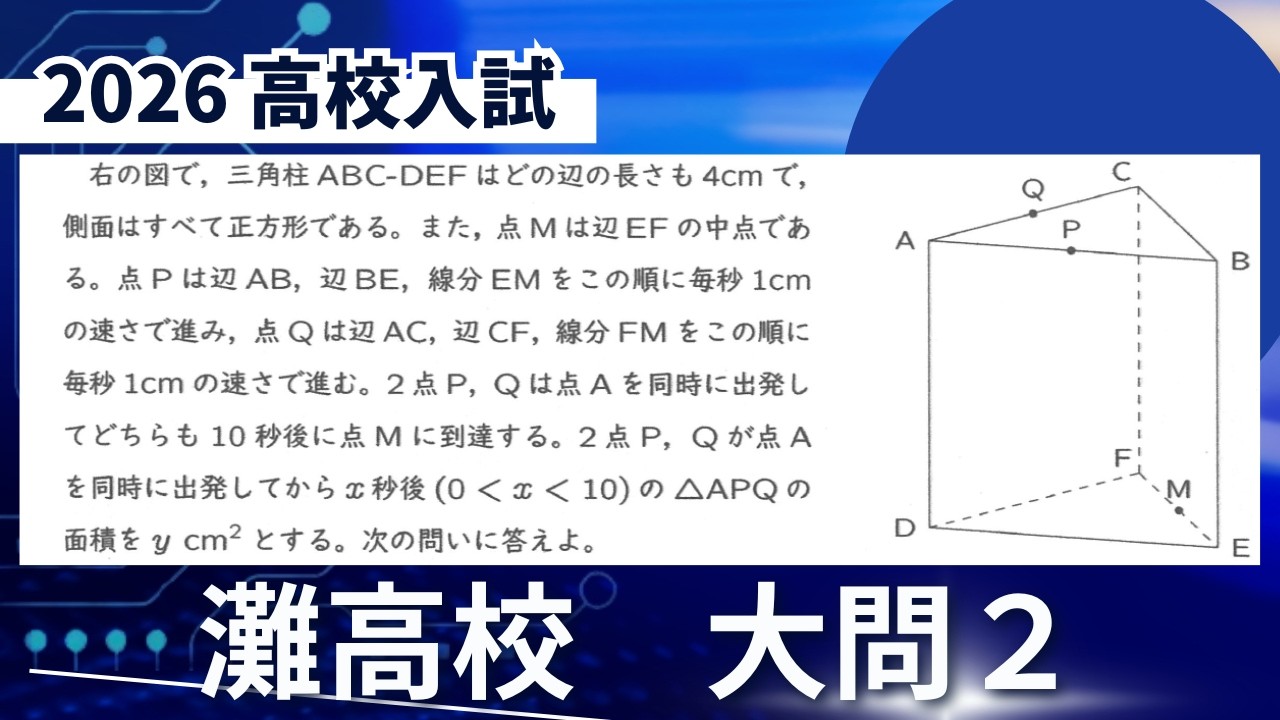 2026高校入試数学とって出し　灘 大問2＜点の移動と関数＞