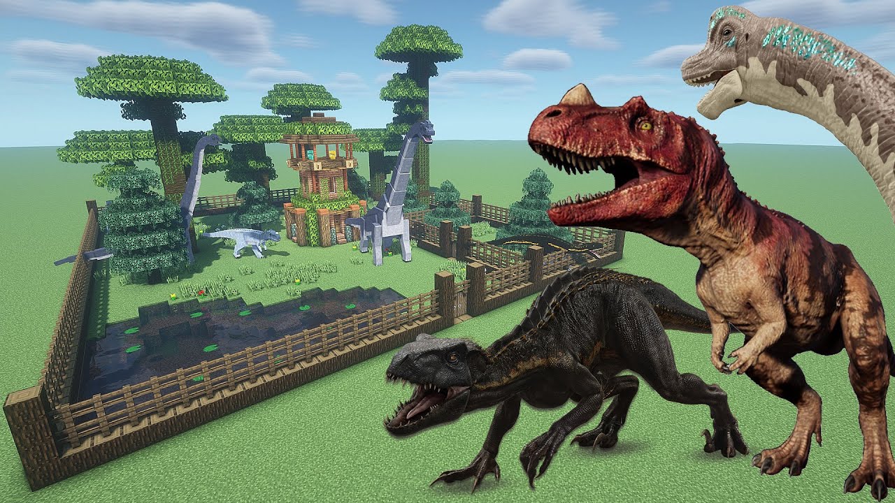 How To Make an Indoraptor, Ceratosaurus, and Brachiosaurus Farm in Minecraft PE