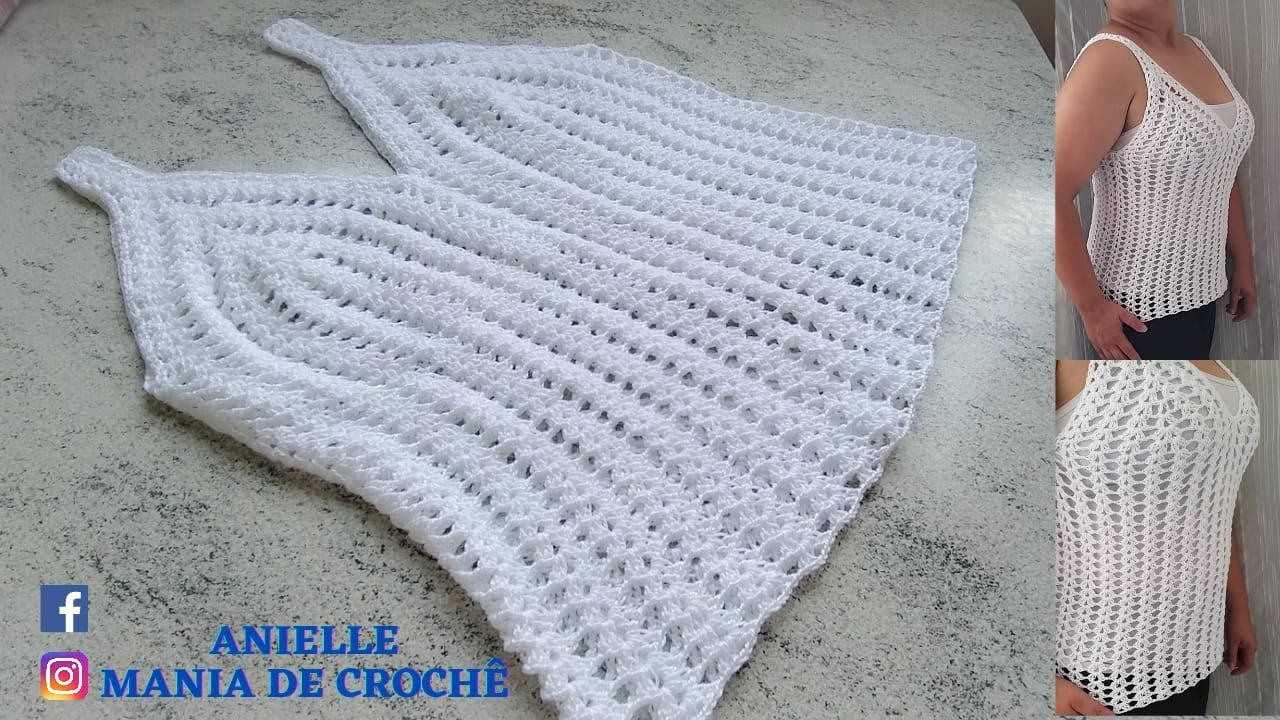 BLUZINHA EM CROCHÊ FÁCIL TODOS OS TAMANHOS 2/2... (P)(M)(G)(GG).. REGATA DE CROCHÊ...