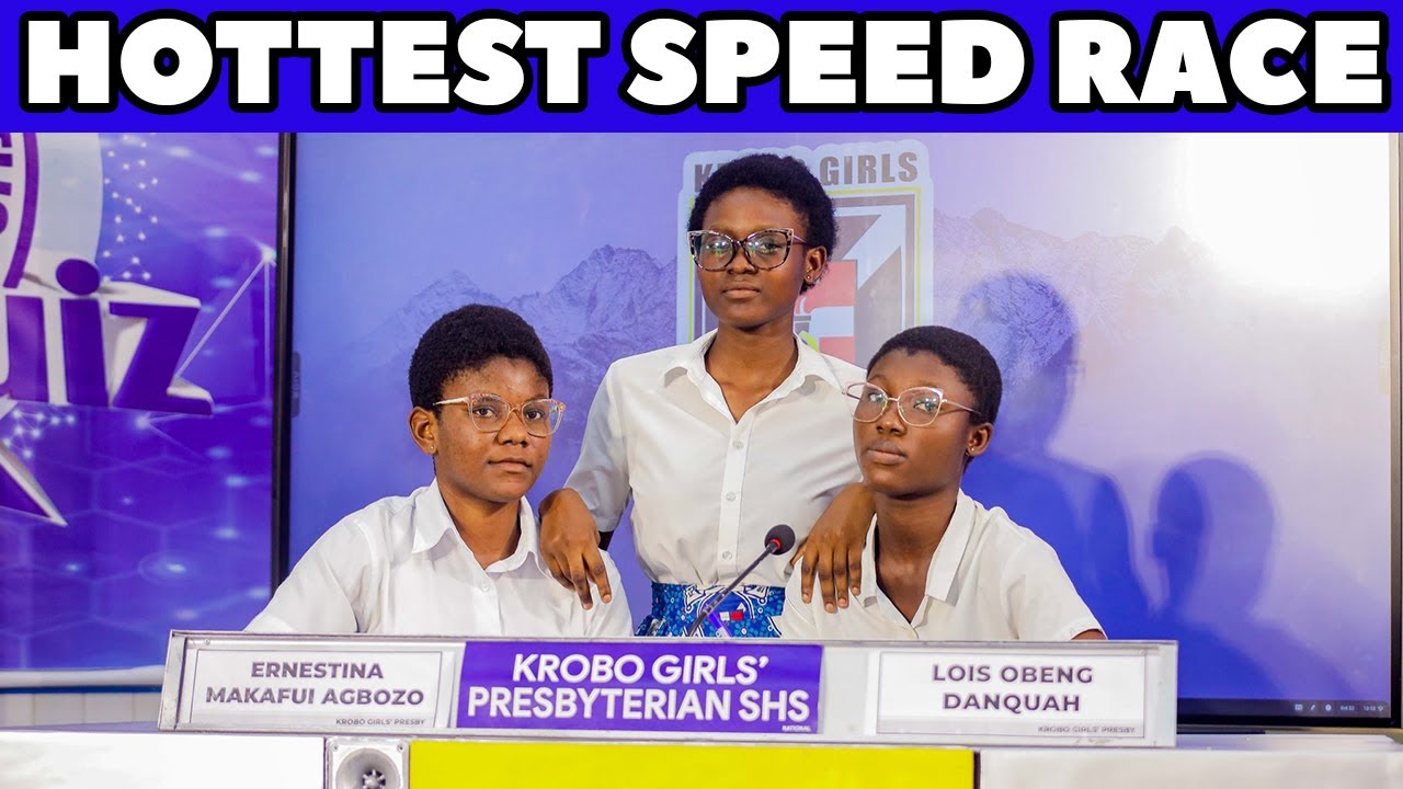 Девушки из команды Krobo Girls SHS лидируют в гонке на скорость на NSMQ 2025 в Гане