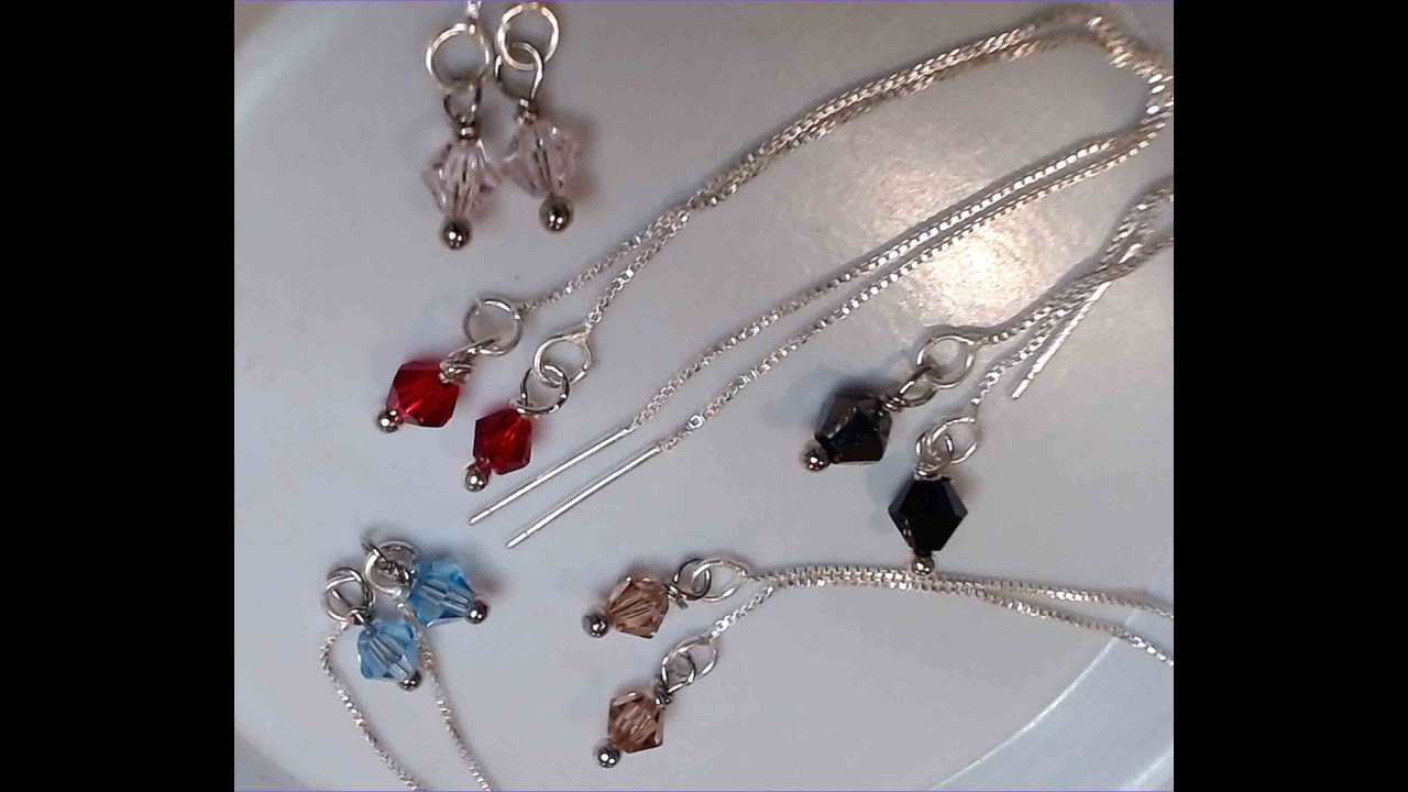 Charming Little Chain Ear Thread Earrings, with Colored Glass Crystals