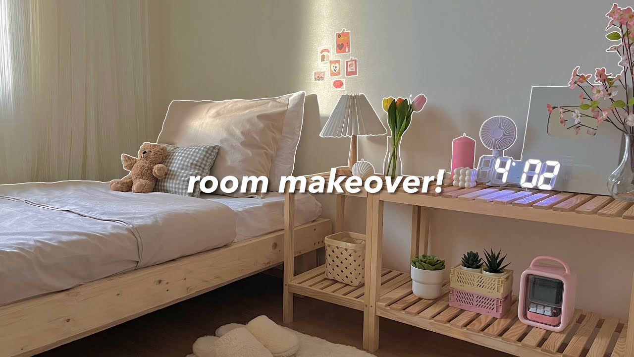 aesthetic and small room makeover 🧸🌷 | pinterest & korean style inspired!