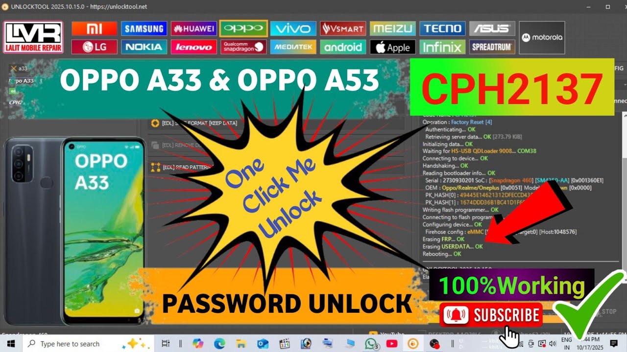 OPPO A33 password Unlock 1000%Work|Unlock Tools Oppo A33 CPH 2137 Factory reset One Click me _ 2025