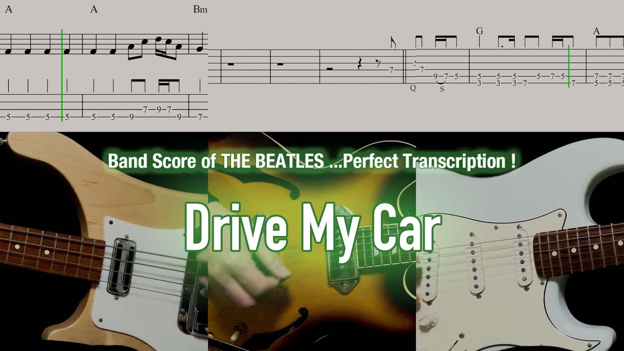 Score / TAB : Drive My Car- The Beatles - guitar, bass, drums, piano, percussion