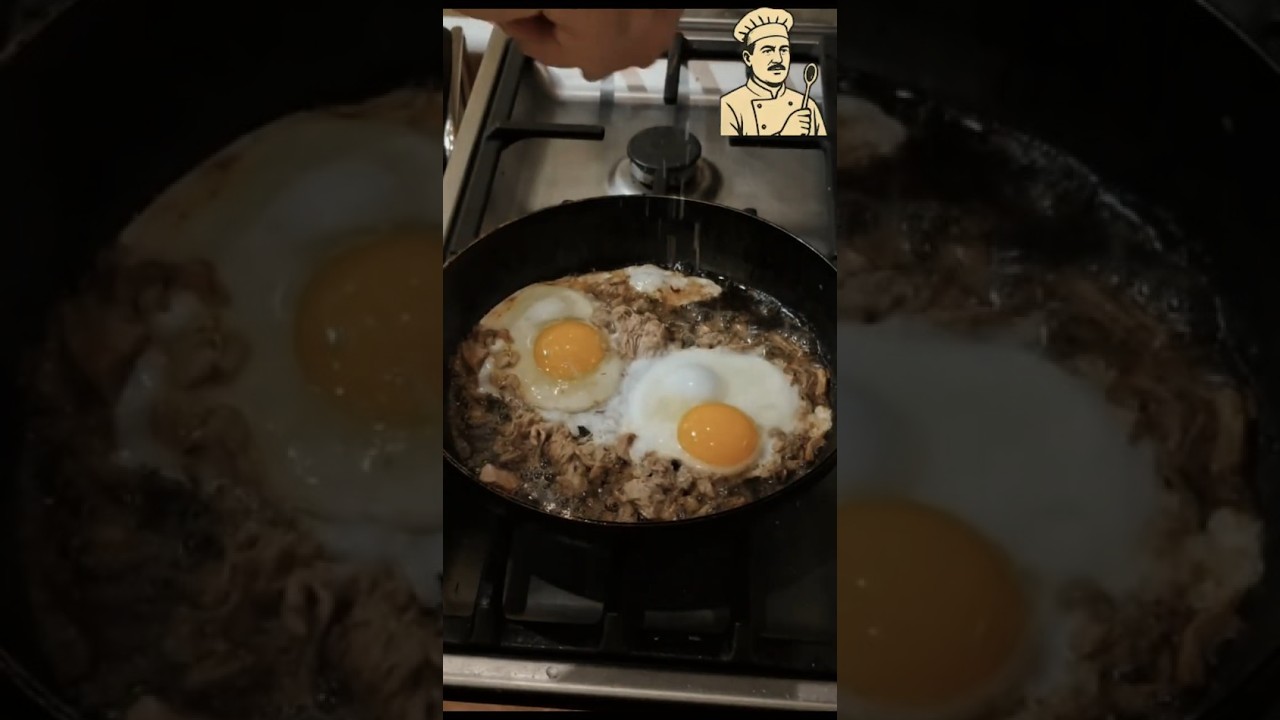 БАЗА ЯИЧНИЦА + ТУШЕНКА🥩 ГОСТ 🍳 #гост #яичница #глазунья #тушенка #сытноивкусно #завтрак #сытно